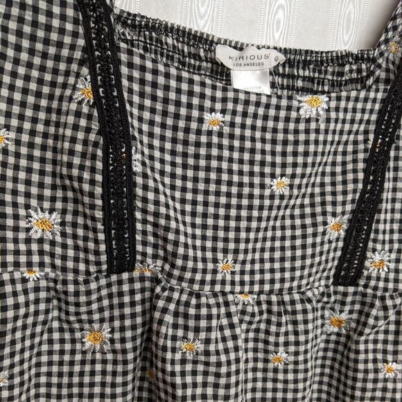Kirius Los Angeles Top Women Large Plaid And Flowers Short Sleeves Crop Junior L - Picture 4 of 9